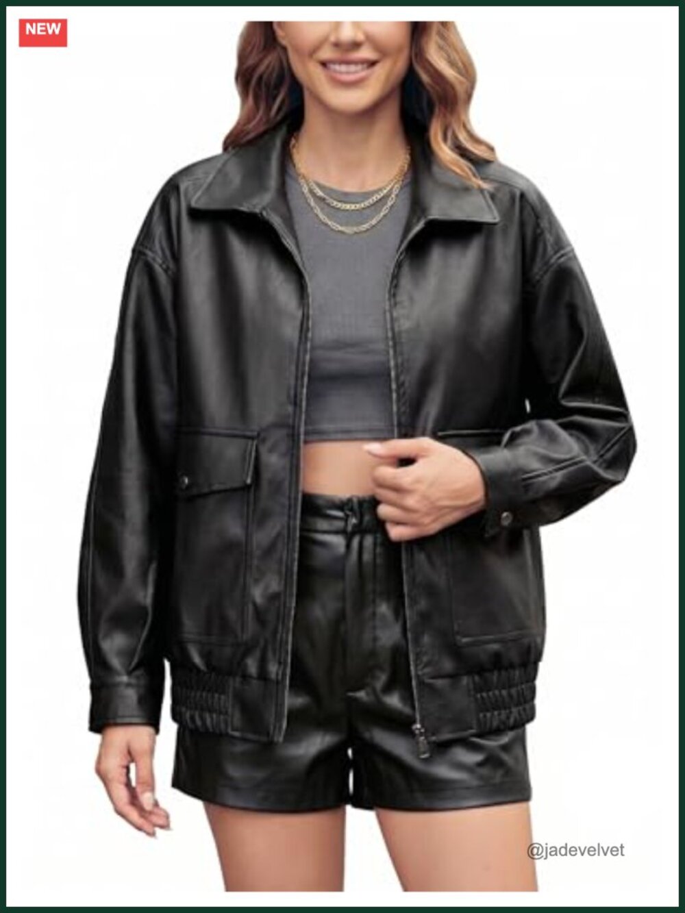 Faux Leather Jacket Women Oversize Motorcycle Biker Coat Double Pockets Fall